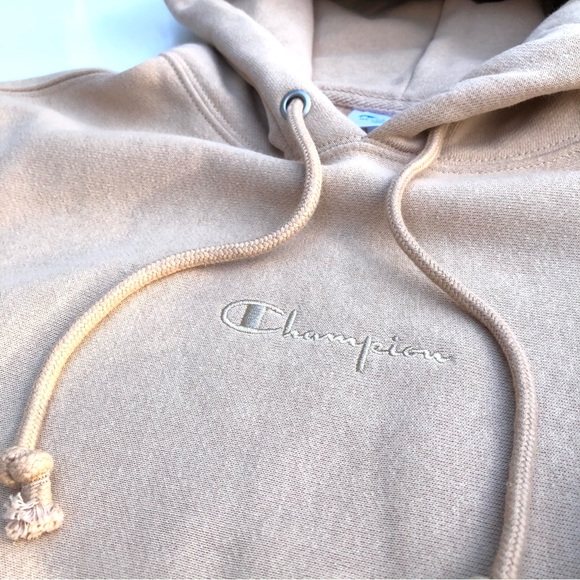 Champion Reverse Weave Hoodie Sweatshirt Chest Logo Nude Tan Unisex - Picture 3 of 12